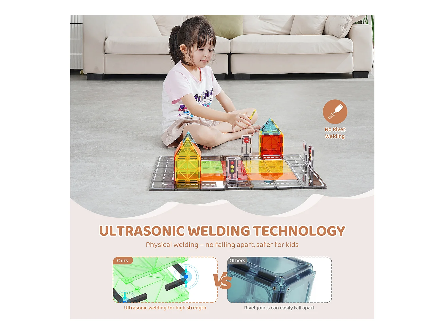 Bloc de Construction Magnétique, SucceBuy Lot de 56 Tuiles Magnétiques, Blocs de Construction Magnétiques 3D pour Enfants, Ensemble de Jouets STEM