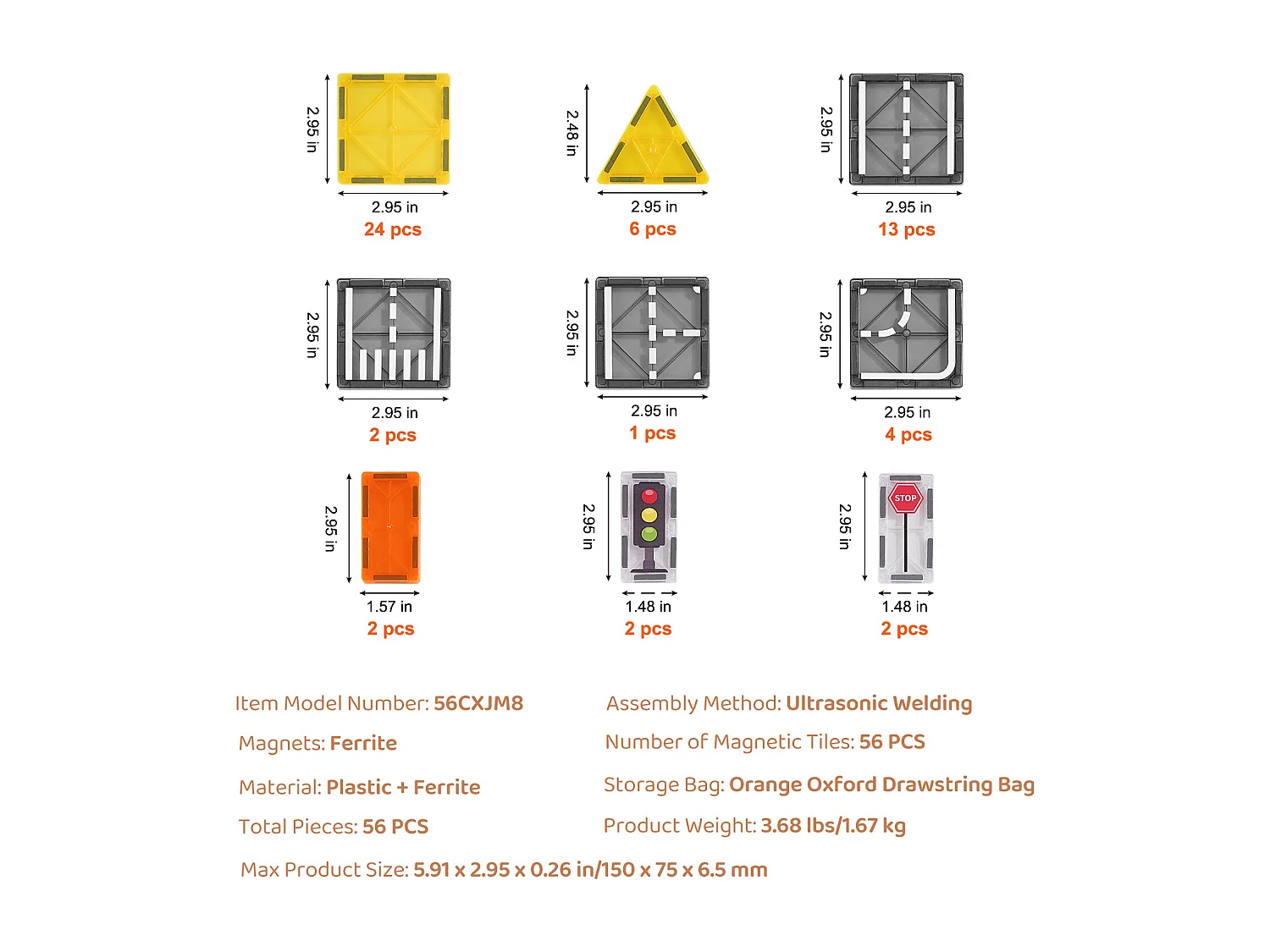 Bloc de Construction Magnétique, SucceBuy Lot de 56 Tuiles Magnétiques, Blocs de Construction Magnétiques 3D pour Enfants, Ensemble de Jouets STEM