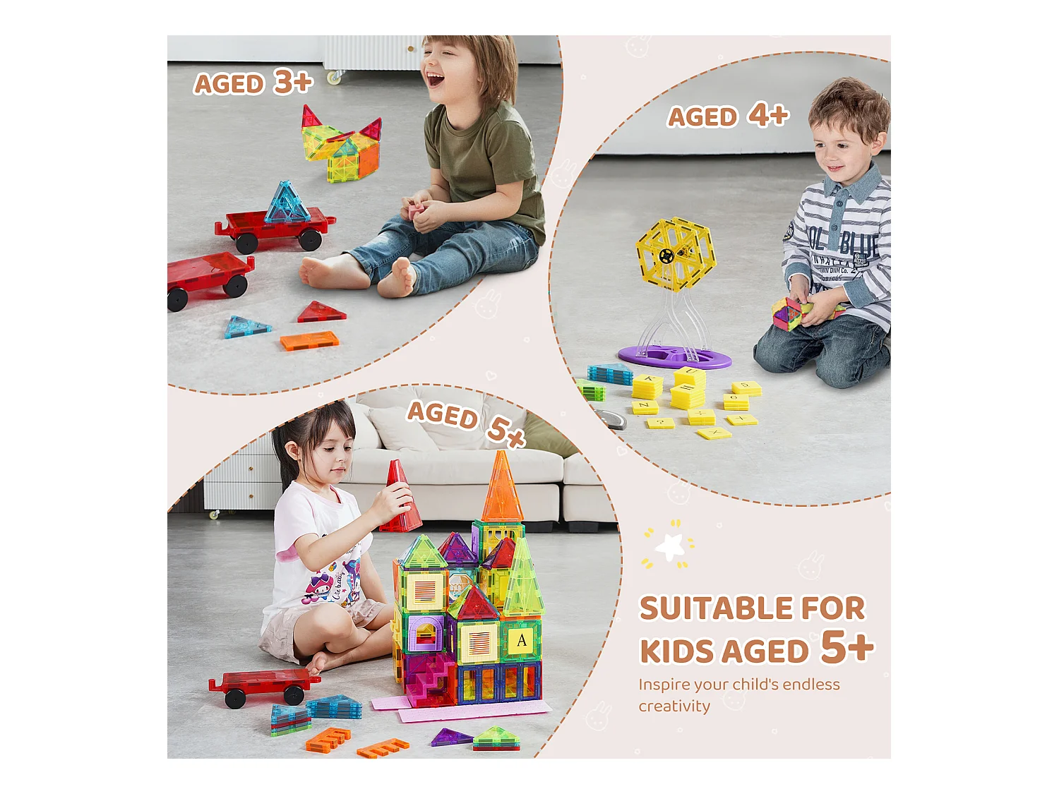 Bloc de Construction Magnétique, SucceBuy Tuiles Magnétiques Jouet de Construction Magnétique 181 Pièces Blocs Magnétiques pour Enfants Ensemble 3D