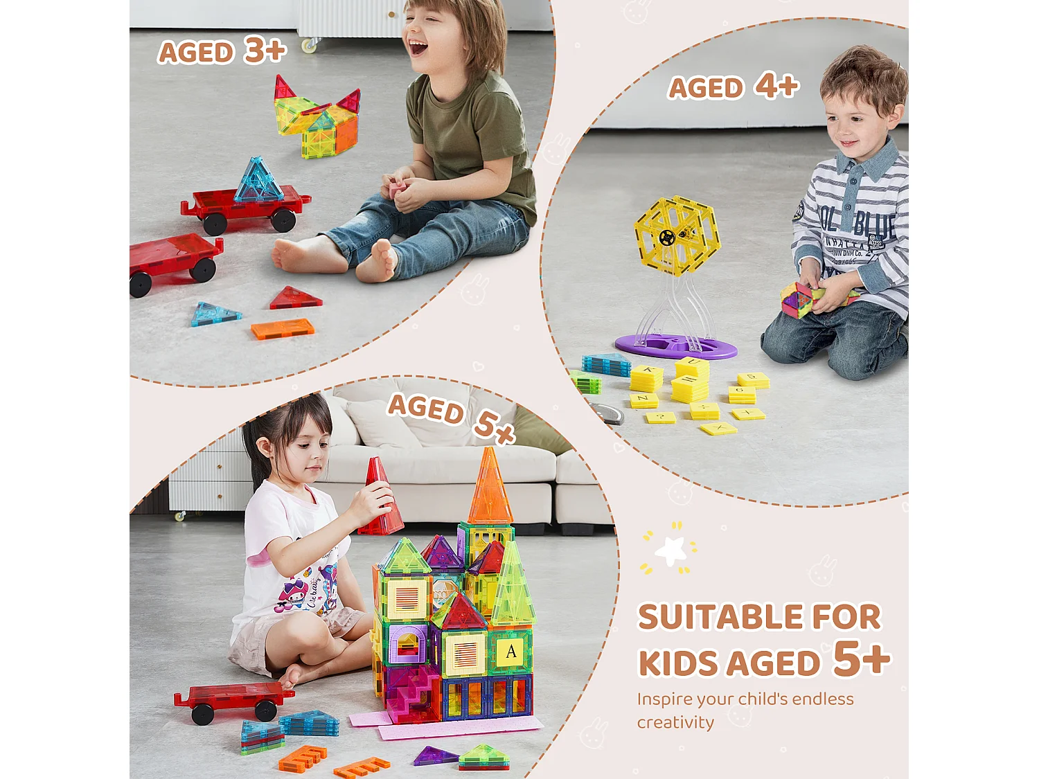 Bloc de Construction Magnétique, SucceBuy Tuiles Magnétiques Jouet de Construction Magnétique 181 Pièces Blocs Magnétiques pour Enfants Ensemble 3D