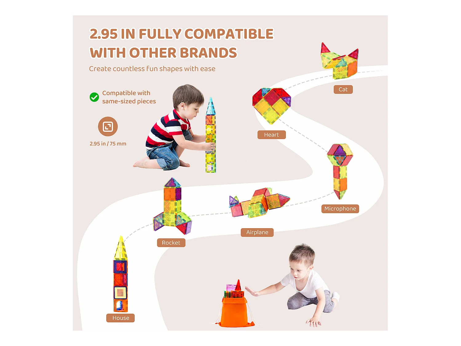 Bloco de Construção Magnético, SucceBuy Conjunto de 55 Peças de Peças Magnéticas, Blocos de Construção Magnéticos para Crianças, Brinquedo 3D