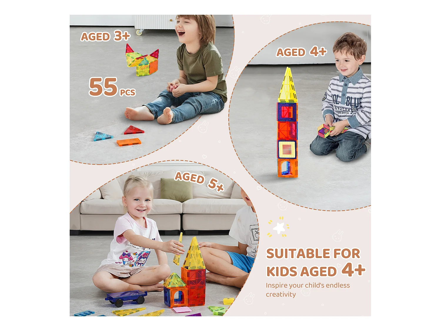 Bloques de Construcción Magnéticos SucceBuy, Juego de 55 Piezas, Bloques de Construcción Magnéticos para Niños, Juguete 3D