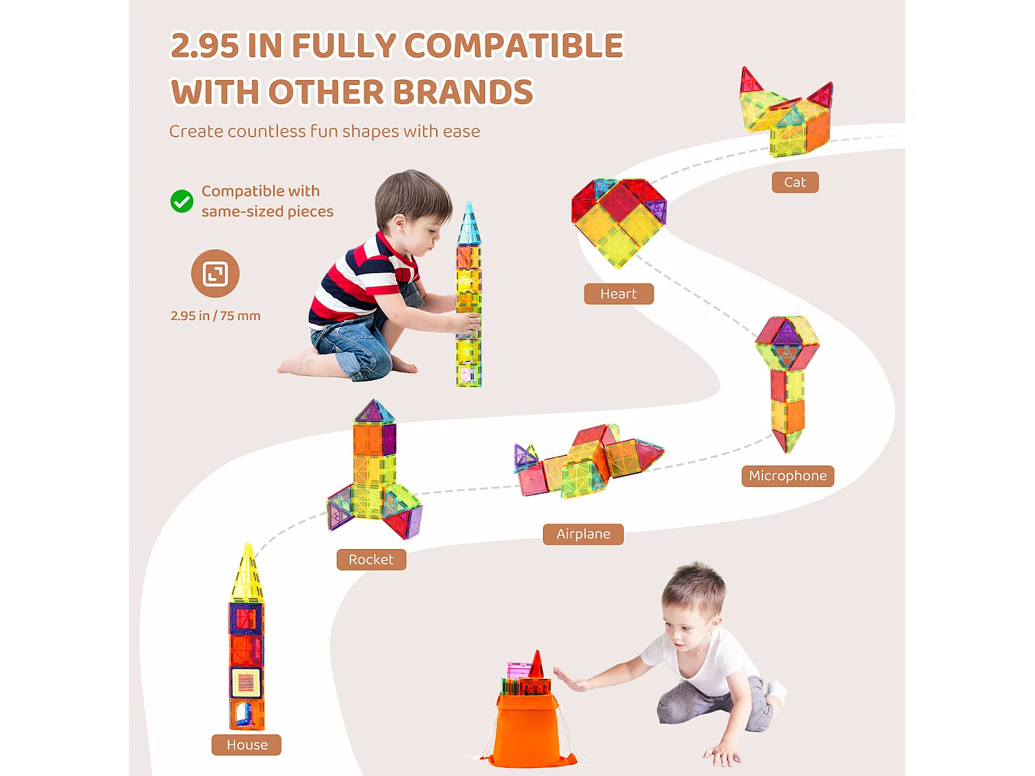 Bloc de Construction Magnétique, SucceBuy Lot de 55 Tuiles Magnétiques, Blocs de Construction Magnétiques pour Enfants, Jouet 3D
