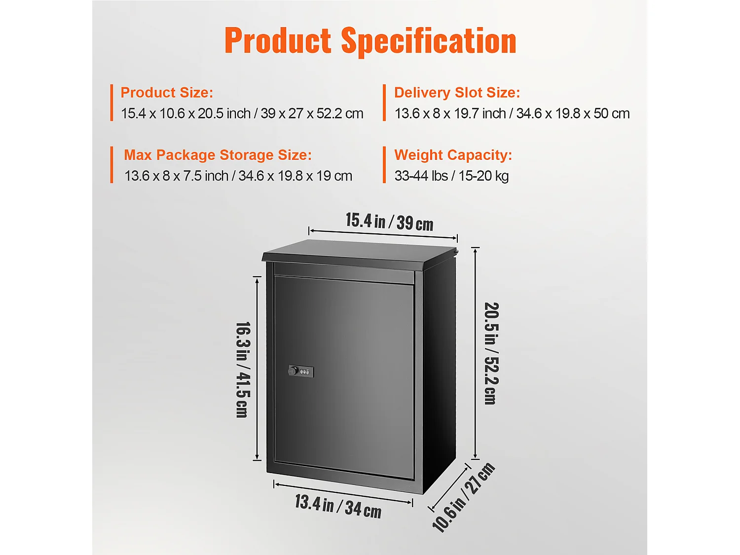 Boite à Colis, SucceBuy Boîte de Livraison de Colis d'Extérieur 39 x 27 x 52,2 cm avec Serrure à Code