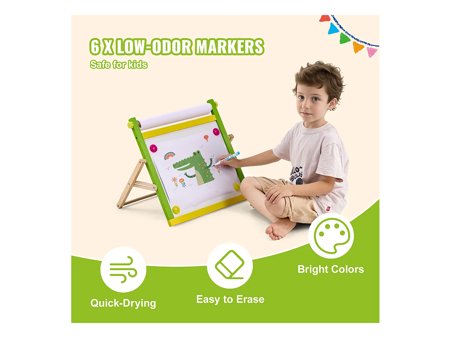 Chevalet d'Art pour Enfants SucceBuy, 32 Pièces de Craie, Marqueurs, Rouleaux de Papier pour Chevalet de Table