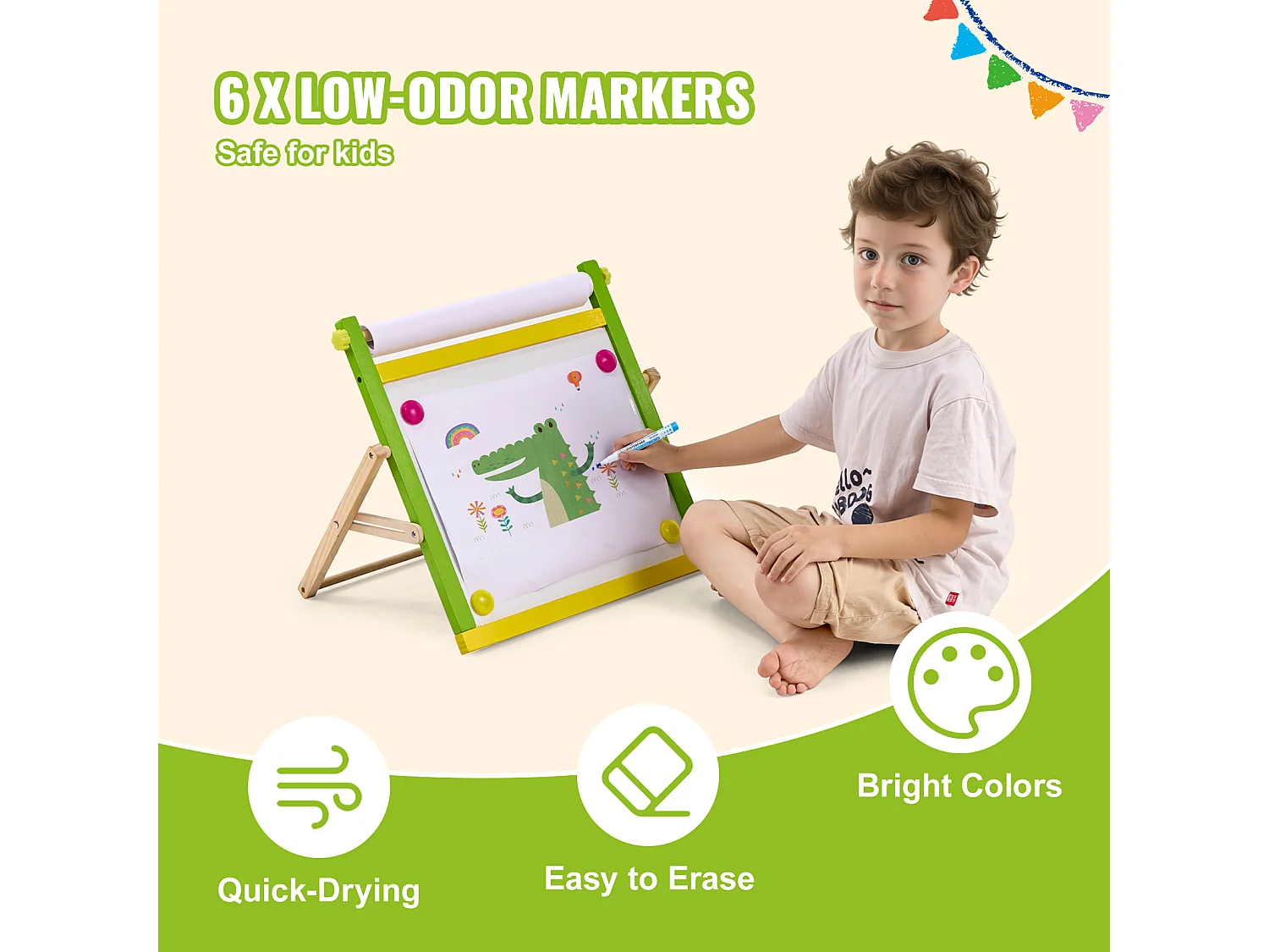 Chevalet d'Art pour Enfants SucceBuy, 32 Pièces de Craie, Marqueurs, Rouleaux de Papier pour Chevalet de Table