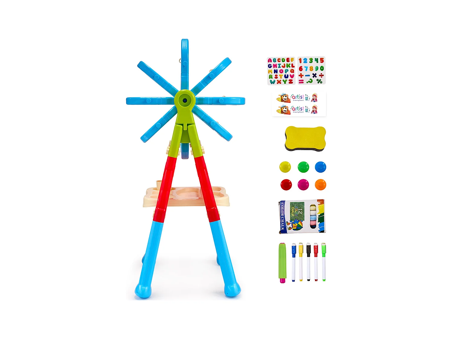 Chevalet d'Art pour Enfants 2 en 1 SucceBuy, Tableau Blanc Magnétique Double Face, Rotatif