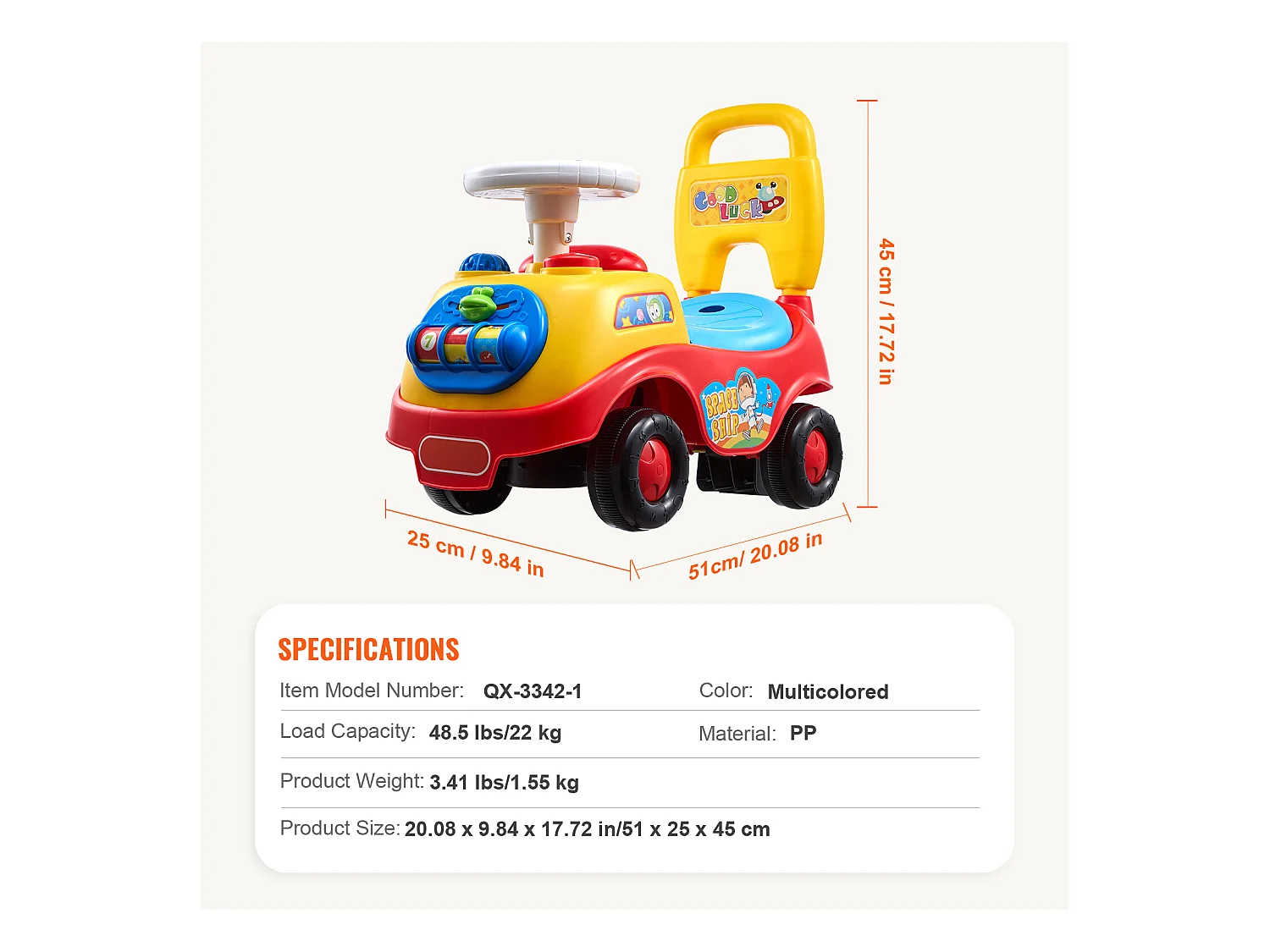 Voiture de Promenade, SucceBuy Voiture à Enfourcher pour Tout-Petits de 1 à 3 Ans, Poussette à Pousser