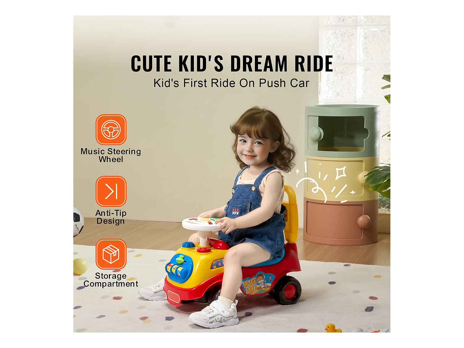 Voiture de Promenade, SucceBuy Voiture à Enfourcher pour Tout-Petits de 1 à 3 Ans, Poussette à Pousser