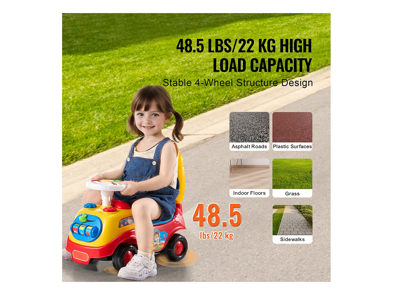 Voiture de Promenade, SucceBuy Voiture à Enfourcher pour Tout-Petits de 1 à 3 Ans, Poussette à Pousser