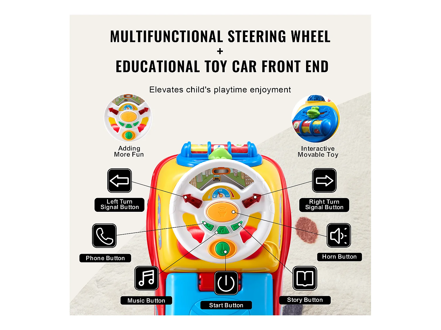 Voiture de Promenade, SucceBuy Voiture à Enfourcher pour Tout-Petits de 1 à 3 Ans, Poussette à Pousser
