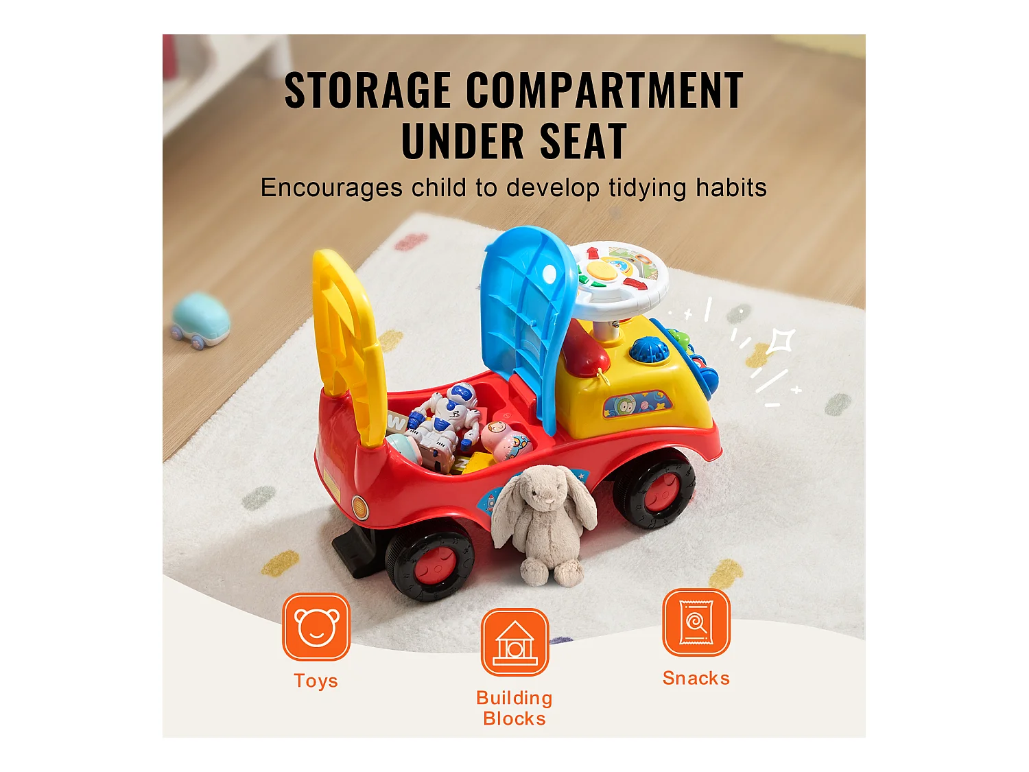 Voiture de Promenade, SucceBuy Voiture à Enfourcher pour Tout-Petits de 1 à 3 Ans, Poussette à Pousser