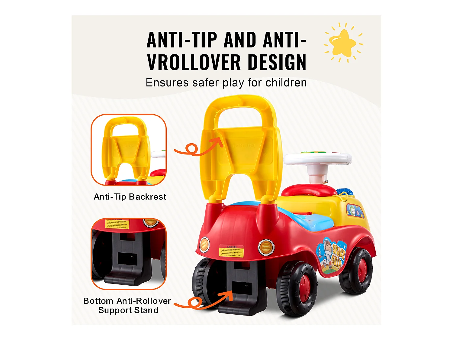 Voiture de Promenade, SucceBuy Voiture à Enfourcher pour Tout-Petits de 1 à 3 Ans, Poussette à Pousser