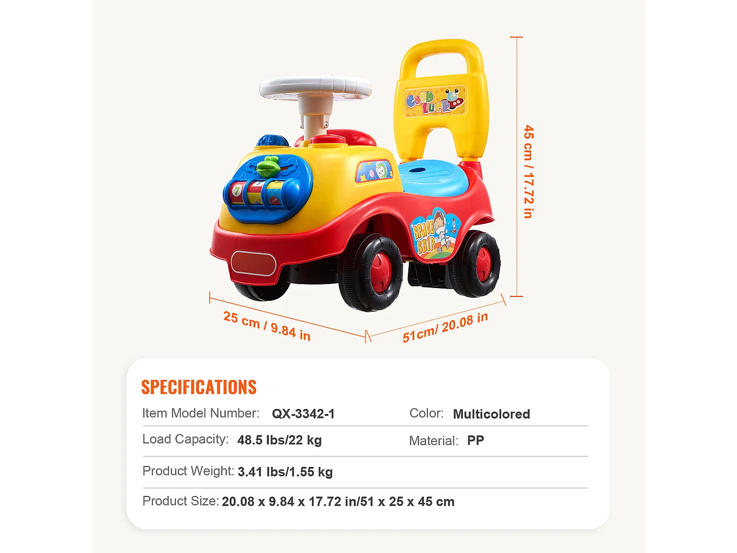 Voiture de Promenade, SucceBuy Voiture à Enfourcher pour Tout-Petits de 1 à 3 Ans, Poussette à Pousser