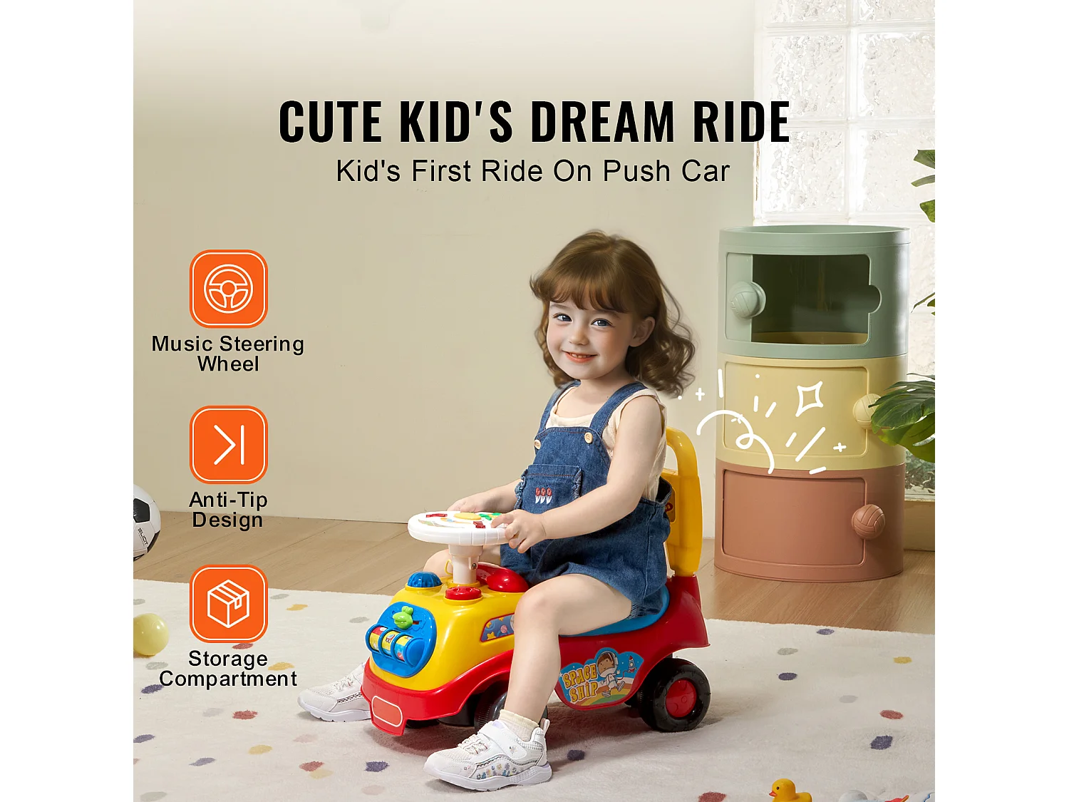 Voiture de Promenade, SucceBuy Voiture à Enfourcher pour Tout-Petits de 1 à 3 Ans, Poussette à Pousser