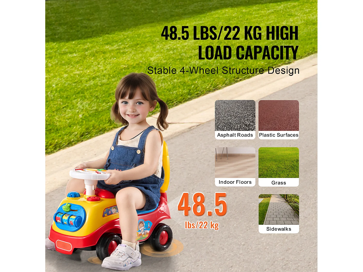 Voiture de Promenade, SucceBuy Voiture à Enfourcher pour Tout-Petits de 1 à 3 Ans, Poussette à Pousser