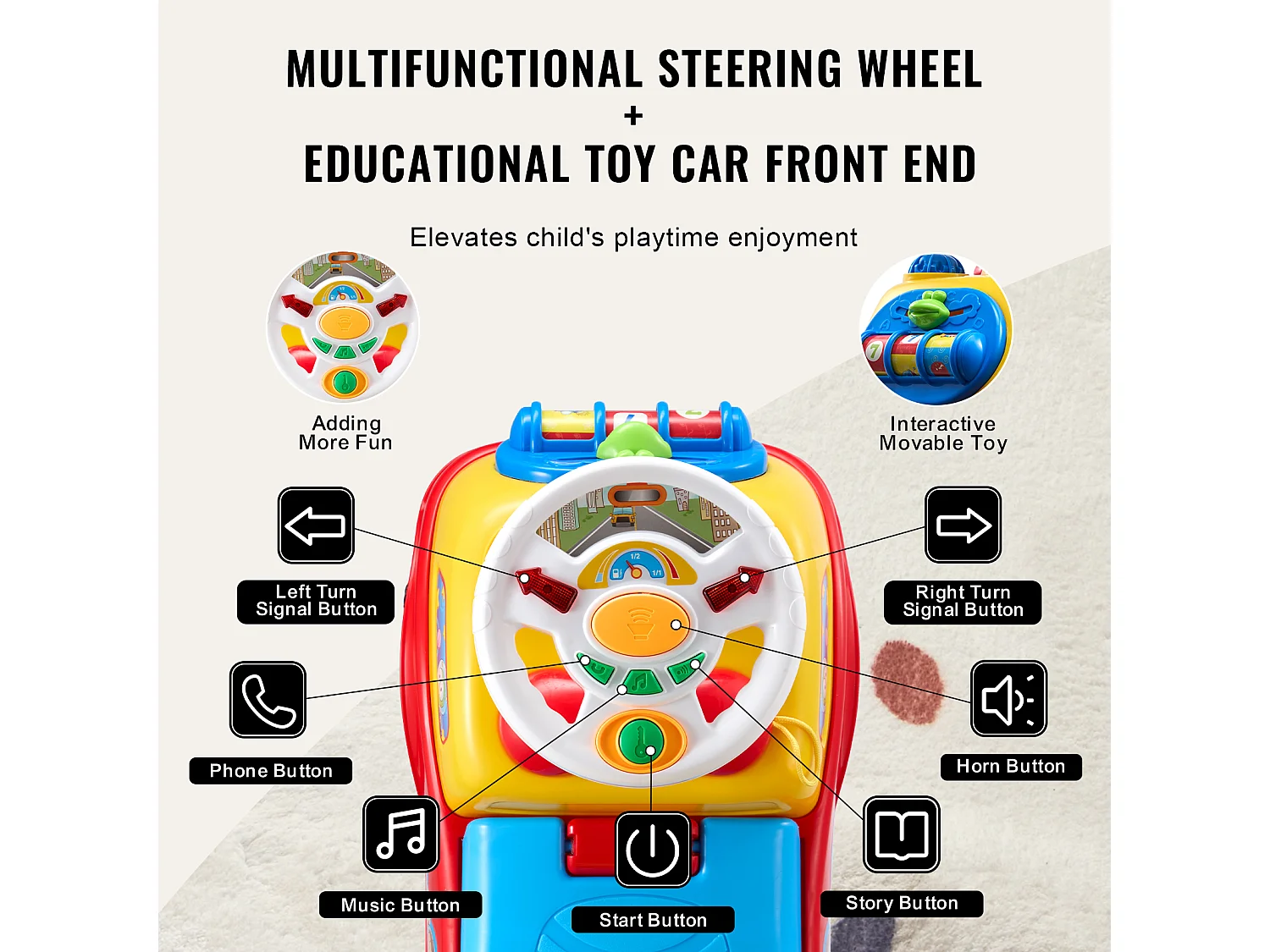 Voiture de Promenade, SucceBuy Voiture à Enfourcher pour Tout-Petits de 1 à 3 Ans, Poussette à Pousser