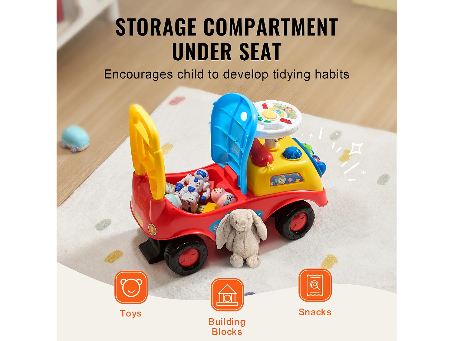 Voiture de Promenade, SucceBuy Voiture à Enfourcher pour Tout-Petits de 1 à 3 Ans, Poussette à Pousser