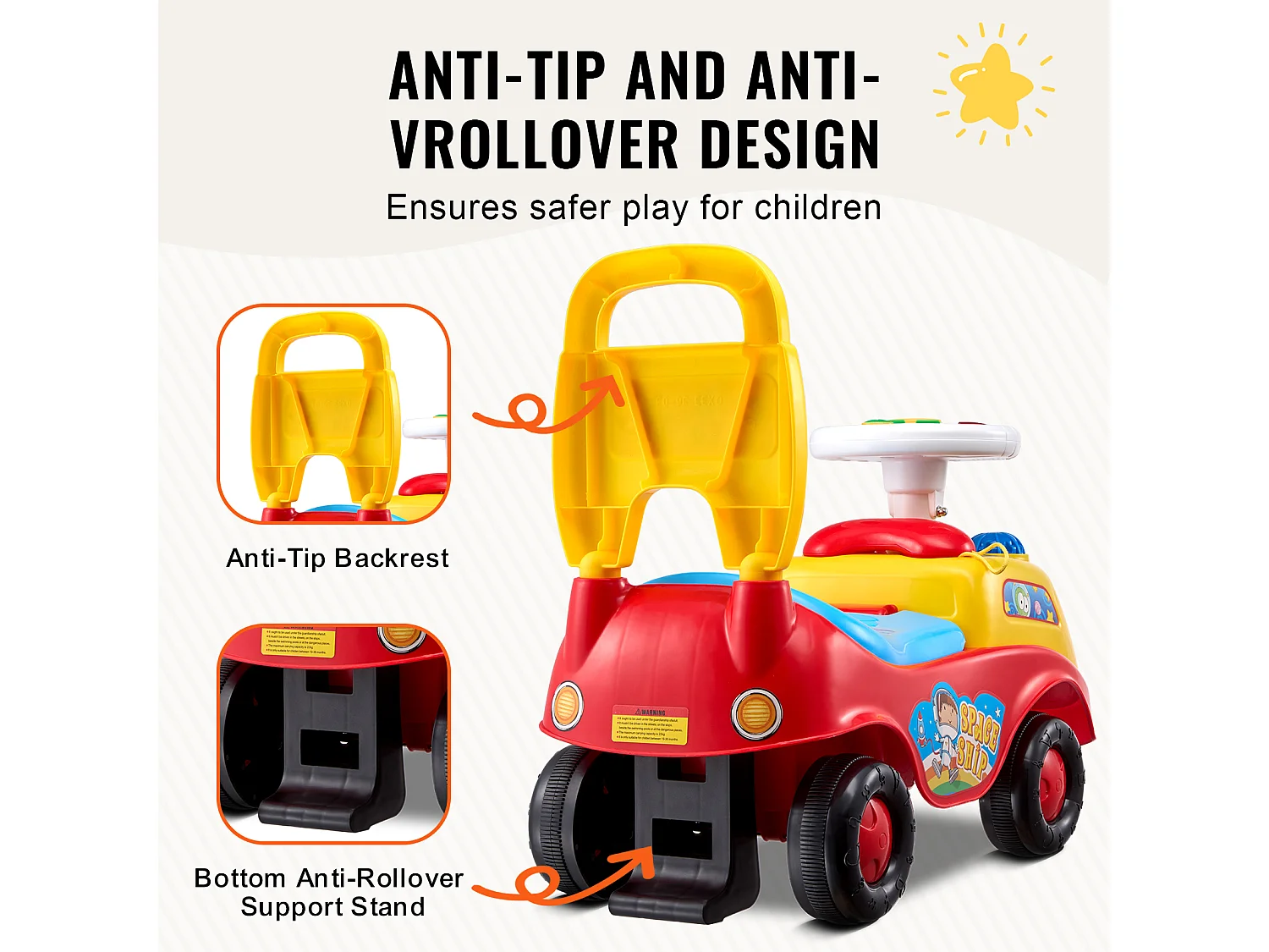 Voiture de Promenade, SucceBuy Voiture à Enfourcher pour Tout-Petits de 1 à 3 Ans, Poussette à Pousser