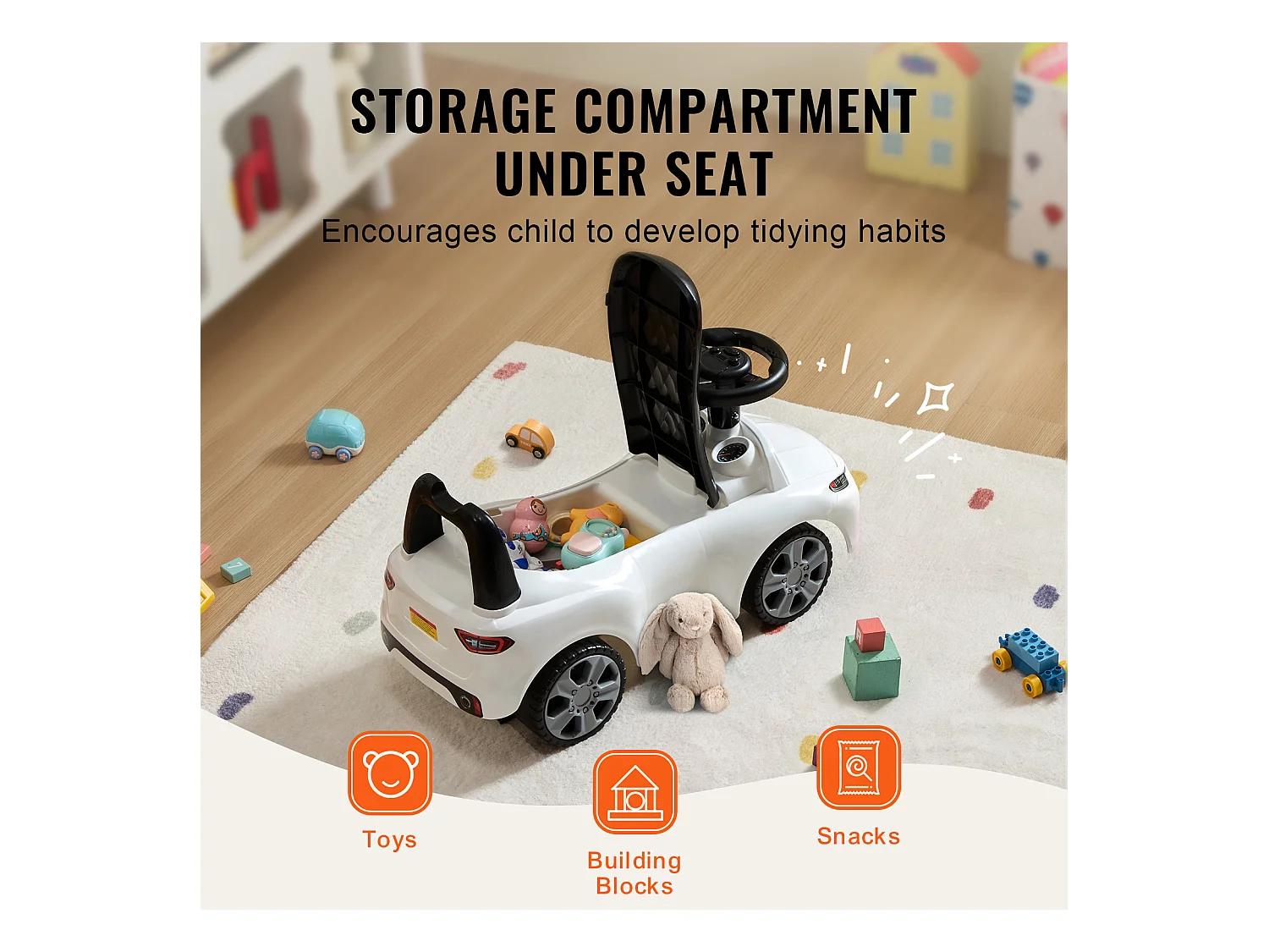 Voiture de Promenade, SucceBuy Voiture à Enfourcher pour Tout-Petits 1-3 Ans, Blanc