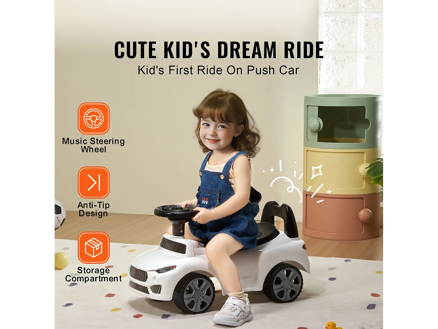 Voiture de Promenade, SucceBuy Voiture à Enfourcher pour Tout-Petits 1-3 Ans, Blanc