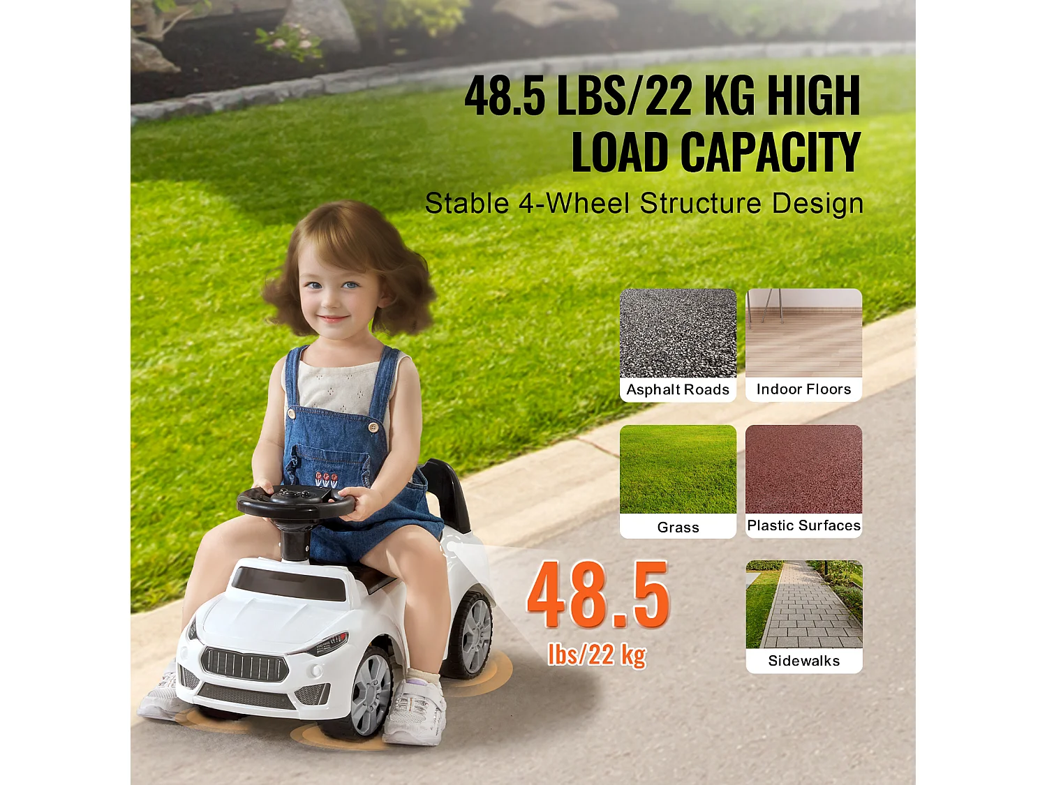 Voiture de Promenade, SucceBuy Voiture à Enfourcher pour Tout-Petits 1-3 Ans, Blanc