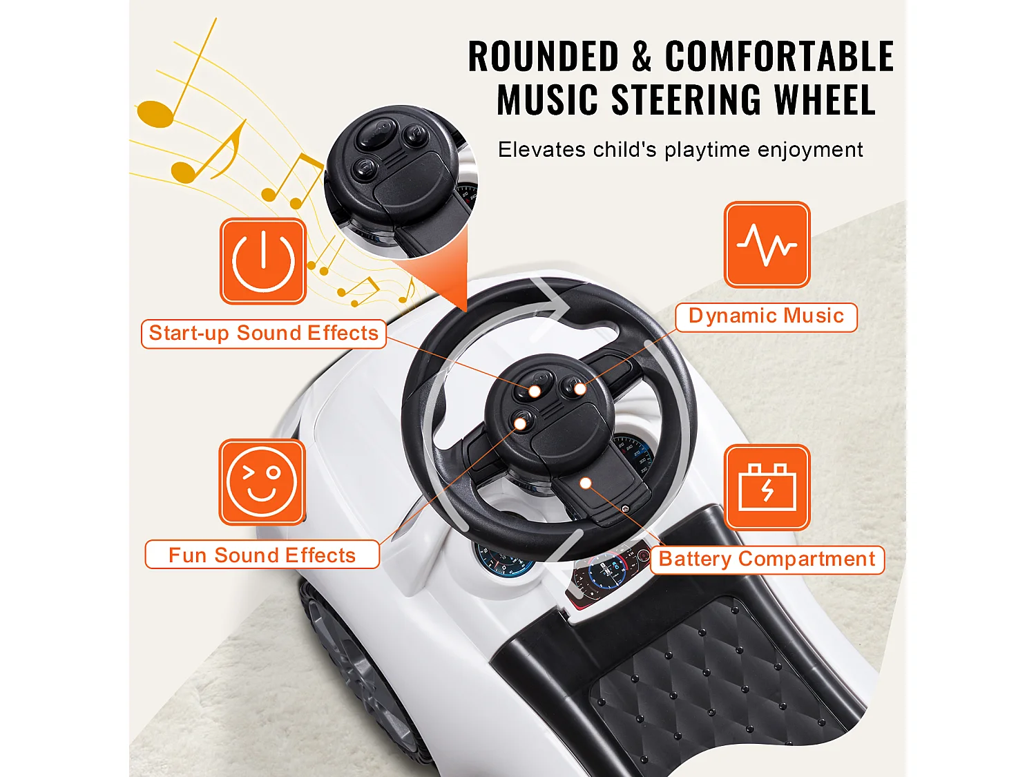 Voiture de Promenade, SucceBuy Voiture à Enfourcher pour Tout-Petits 1-3 Ans, Blanc