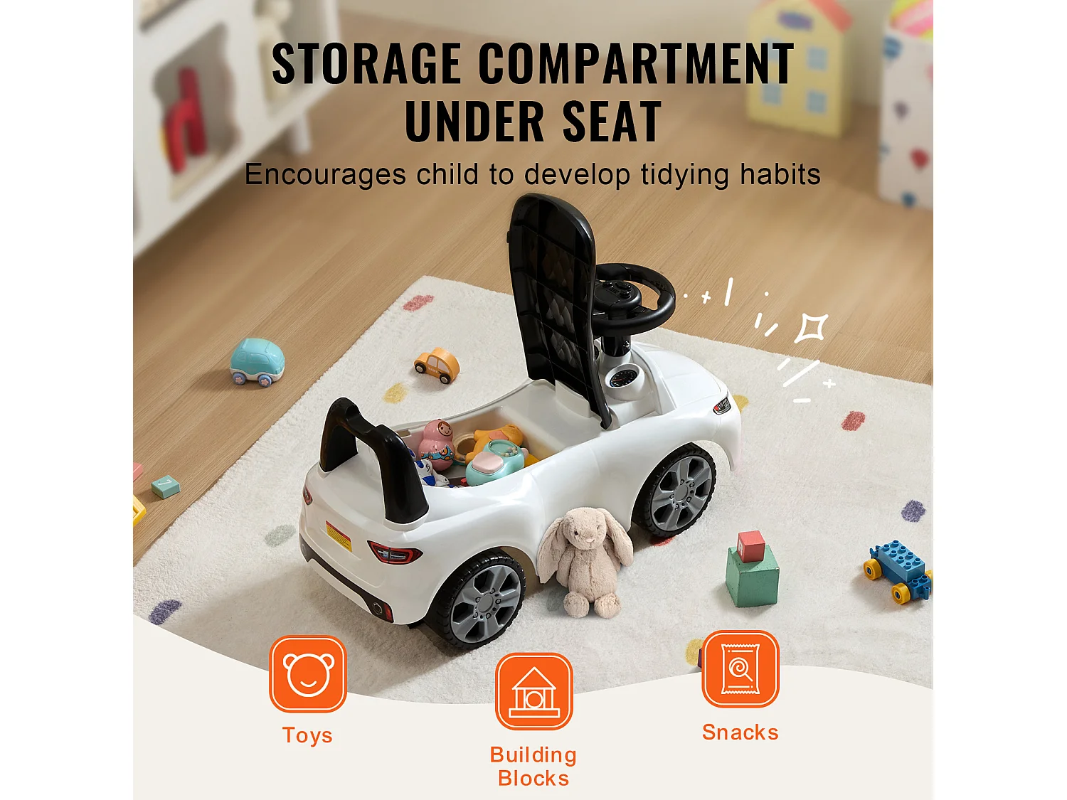 Voiture de Promenade, SucceBuy Voiture à Enfourcher pour Tout-Petits 1-3 Ans, Blanc