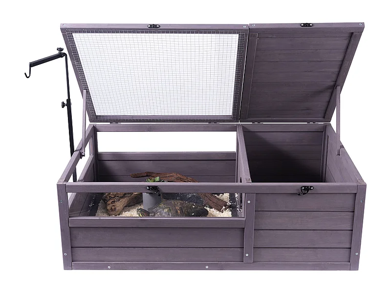 Vivarium für Reptilien, SucceBuy 96,5 × 61 × 33 cm Schildkrötenhabitat aus Holz, 2-teilig, für Reptilien im Innen- und Außenbereich