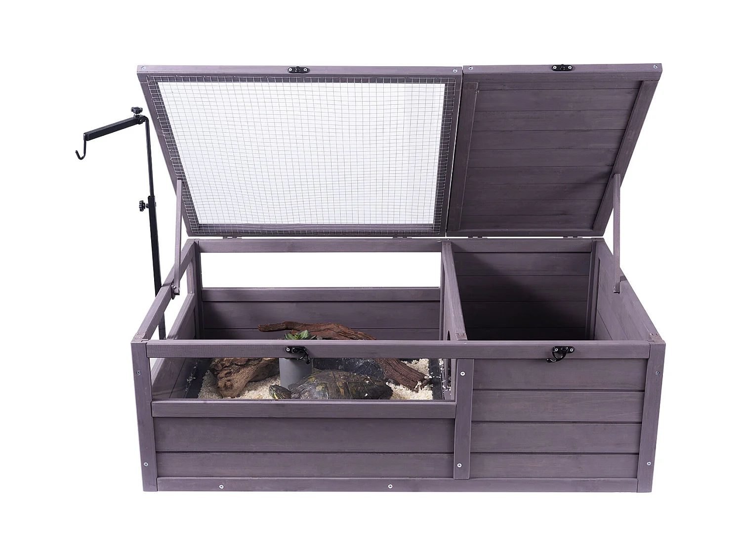 Vivarium für Reptilien, SucceBuy 96,5 × 61 × 33 cm Schildkrötenhabitat aus Holz, 2-teilig, für Reptilien im Innen- und Außenbereich