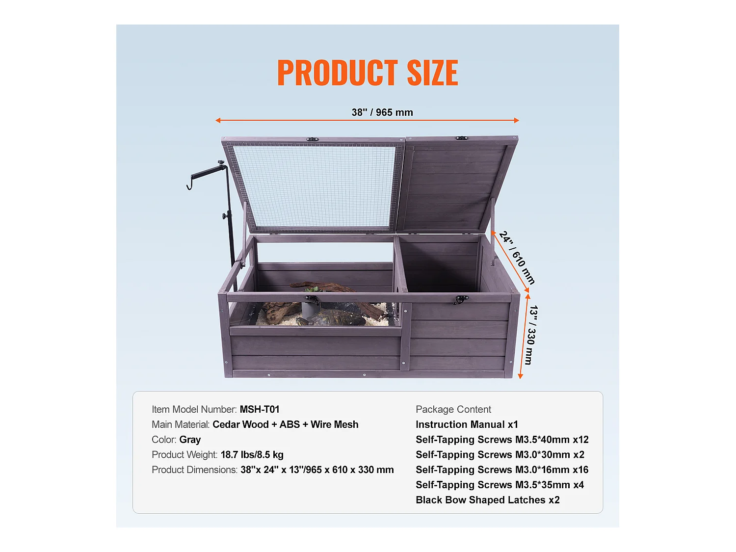 Vivarium für Reptilien, SucceBuy 96,5 × 61 × 33 cm Schildkrötenhabitat aus Holz, 2-teilig, für Reptilien im Innen- und Außenbereich