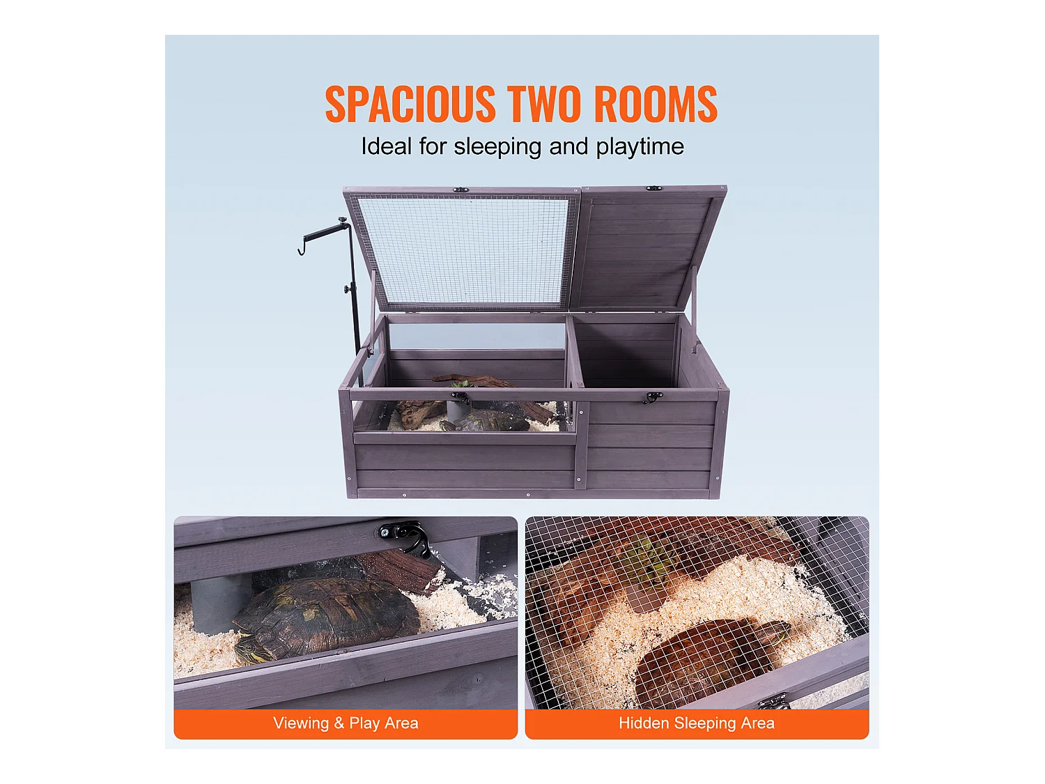 Vivarium für Reptilien, SucceBuy 96,5 × 61 × 33 cm Schildkrötenhabitat aus Holz, 2-teilig, für Reptilien im Innen- und Außenbereich