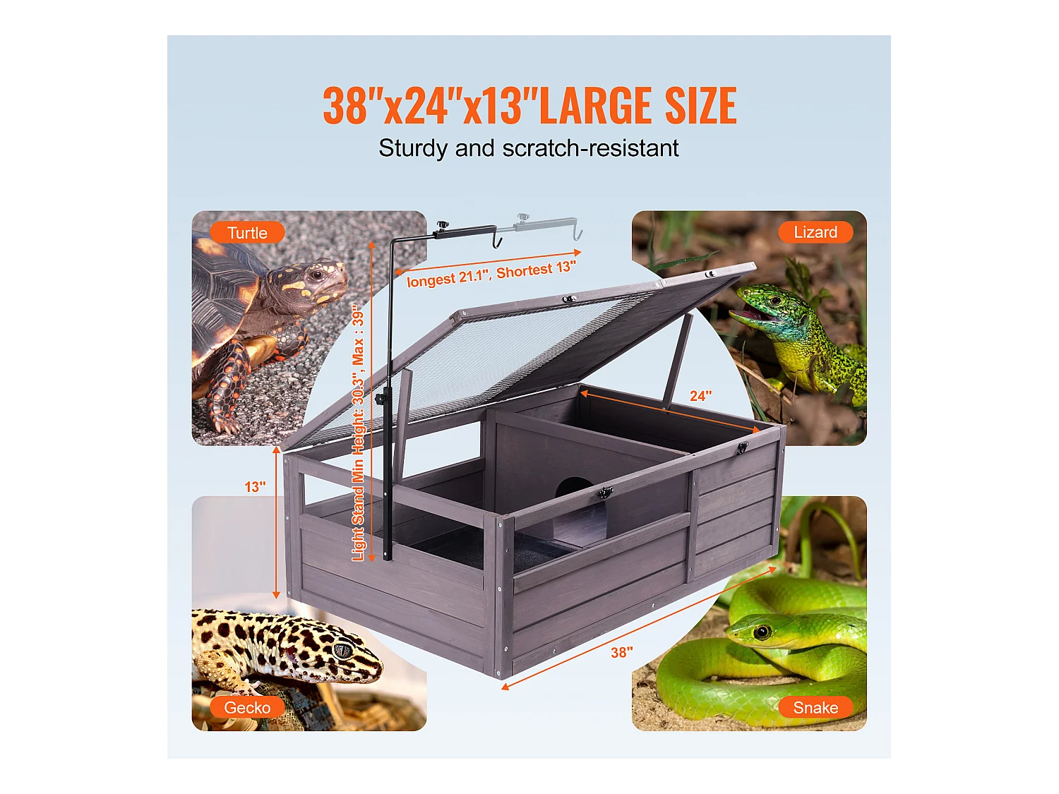 Vivarium für Reptilien, SucceBuy 96,5 × 61 × 33 cm Schildkrötenhabitat aus Holz, 2-teilig, für Reptilien im Innen- und Außenbereich