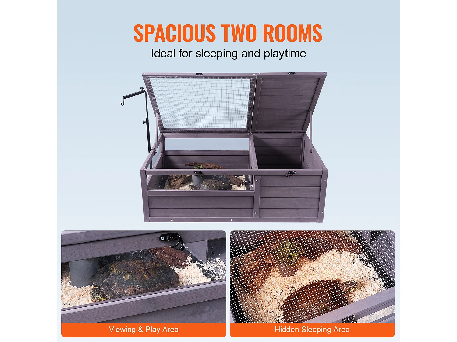 Vivarium Reptiles, SucceBuy 96,5 × 61 × 33 cm Habitat pour Tortue Maison en Bois 2 Pièces pour Reptiles Intérieur/Extérieur