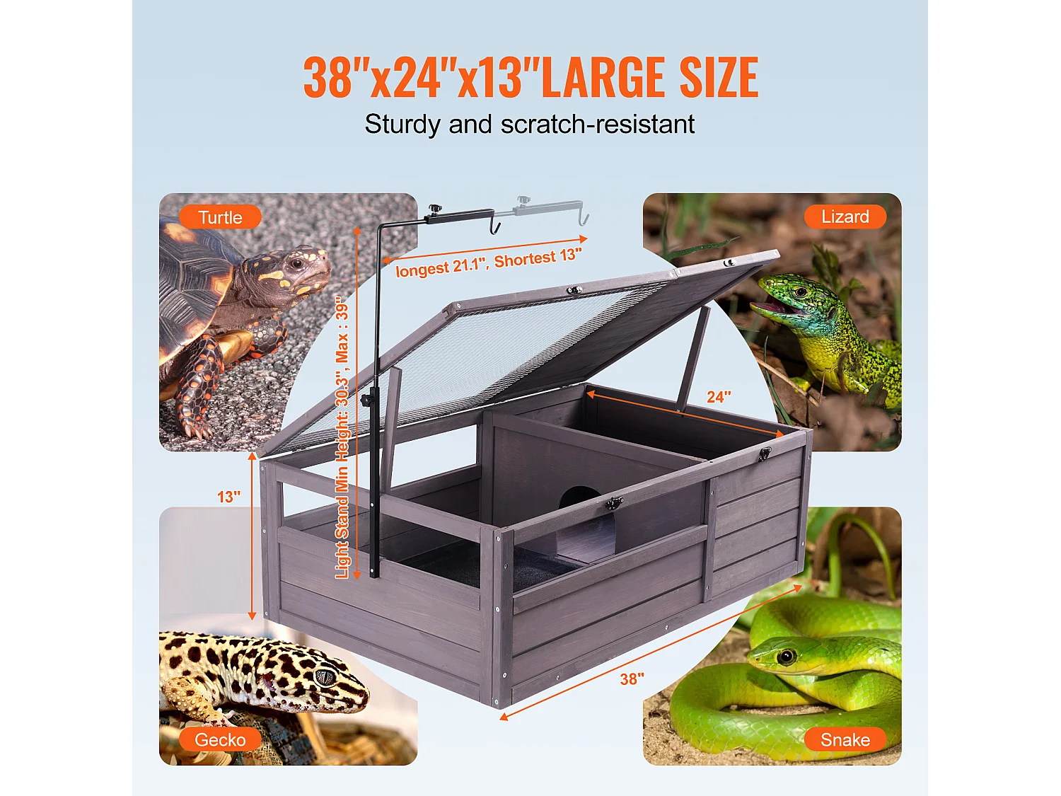 Vivarium Reptiles, SucceBuy 96,5 × 61 × 33 cm Habitat pour Tortue Maison en Bois 2 Pièces pour Reptiles Intérieur/Extérieur