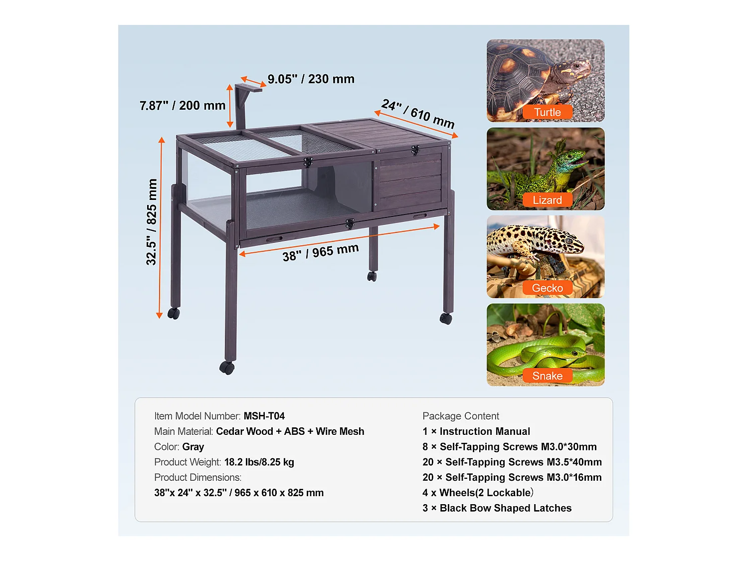 Répteis de Vivário, SucceBuy Casa de Tartarugas de Madeira, Habitat de Cobra Rolante, Interior e Exterior