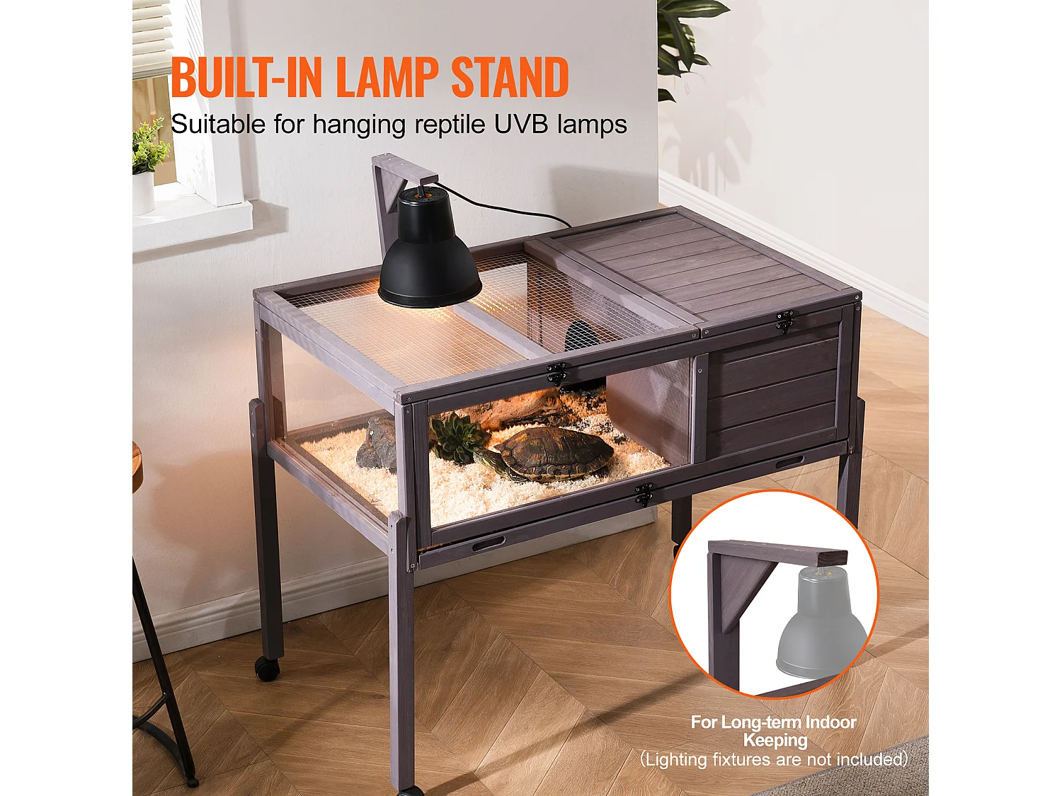 Vivarium Reptiles, SucceBuy Maison pour Tortues en Bois, Habitat Roulant pour Serpents, Intérieur et Extérieur