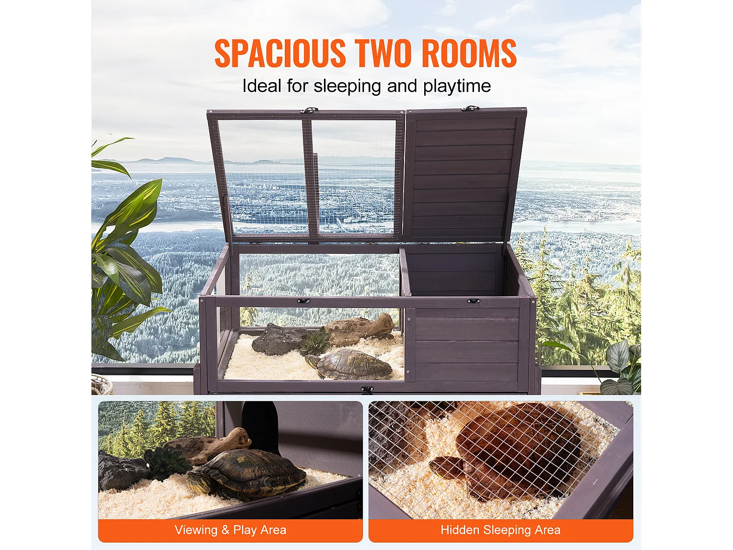 Vivarium Reptiles, SucceBuy Maison pour Tortues en Bois, Habitat Roulant pour Serpents, Intérieur et Extérieur