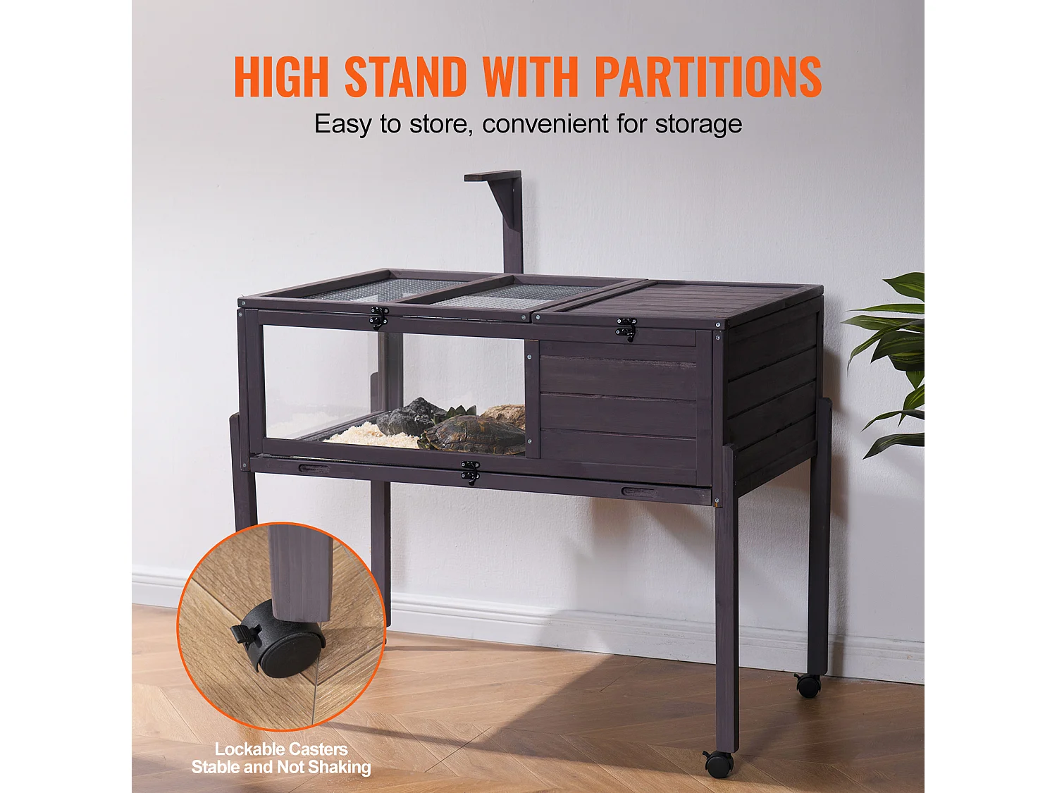 Vivarium Reptiles, SucceBuy Maison pour Tortues en Bois, Habitat Roulant pour Serpents, Intérieur et Extérieur