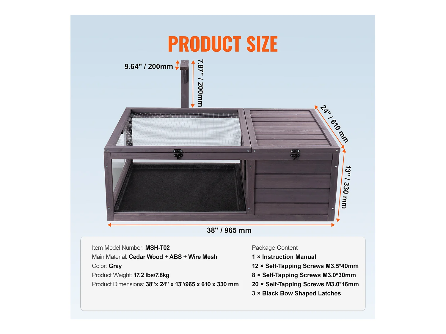 Vivario de Reptiles, SucceBuy Casa de Madera para Tortugas, 96,5 × 61 × 33 cm, 2 Piezas, Jaula para Interior y Exterior