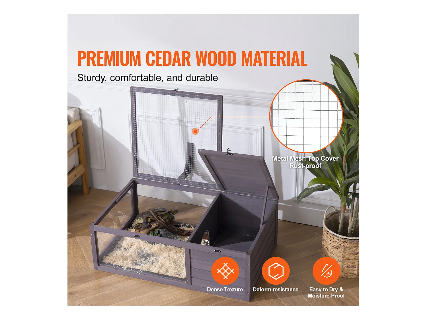 Vivario de Reptiles, SucceBuy Casa de Madera para Tortugas, 96,5 × 61 × 33 cm, 2 Piezas, Jaula para Interior y Exterior