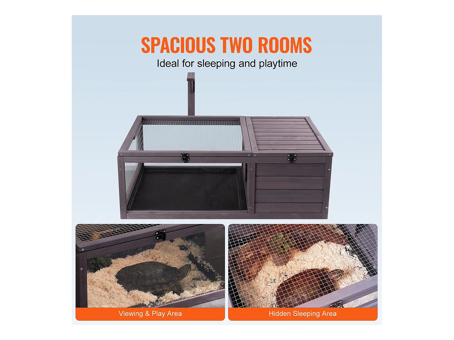 Vivario de Reptiles, SucceBuy Casa de Madera para Tortugas, 96,5 × 61 × 33 cm, 2 Piezas, Jaula para Interior y Exterior