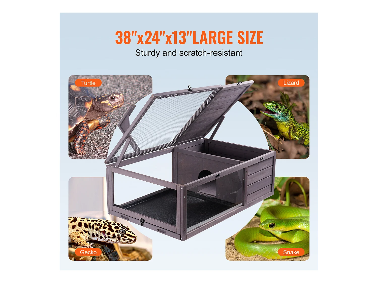Vivario de Reptiles, SucceBuy Casa de Madera para Tortugas, 96,5 × 61 × 33 cm, 2 Piezas, Jaula para Interior y Exterior