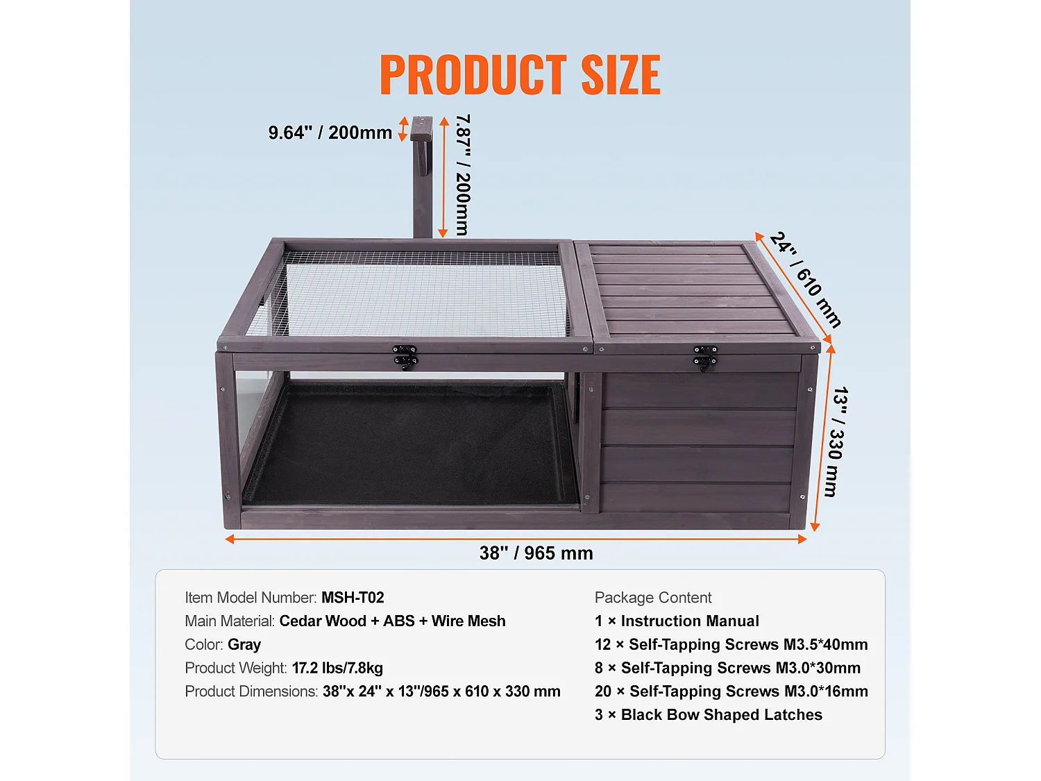 Vivarium Reptiles, SucceBuy Maison en Bois pour Habitat de Tortue 96,5 × 61 × 33 cm, 2 Pièces Cage Intérieur/Extérieur