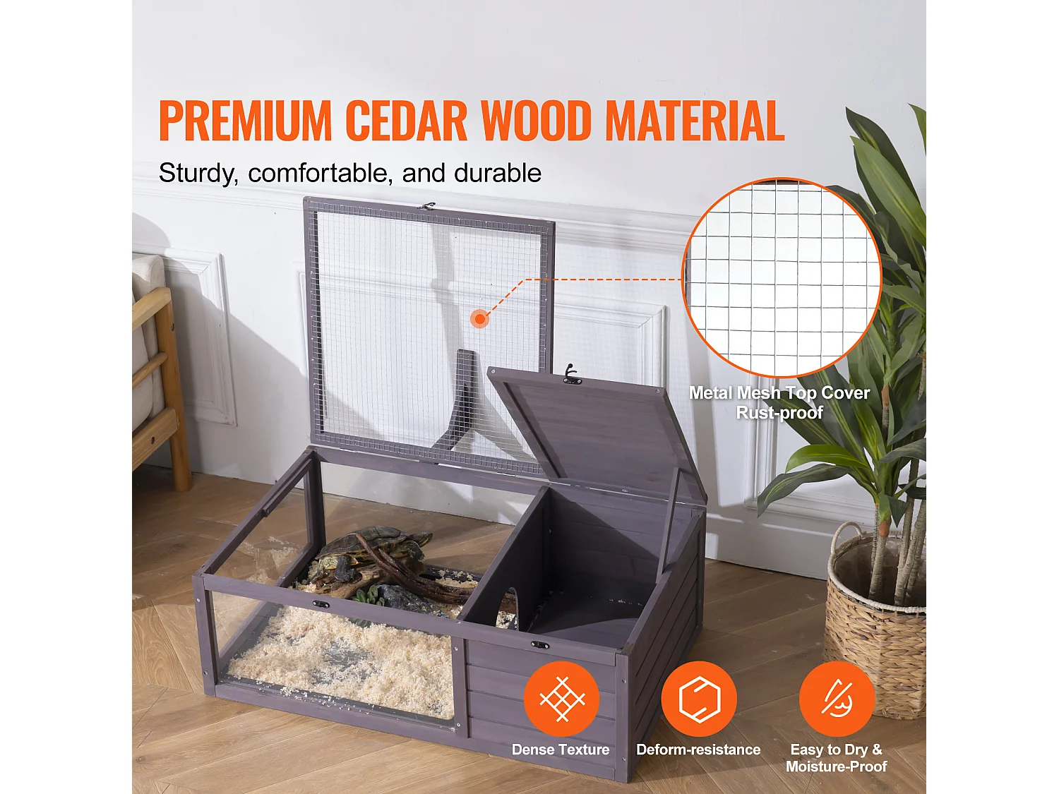 Vivarium Reptiles, SucceBuy Maison en Bois pour Habitat de Tortue 96,5 × 61 × 33 cm, 2 Pièces Cage Intérieur/Extérieur