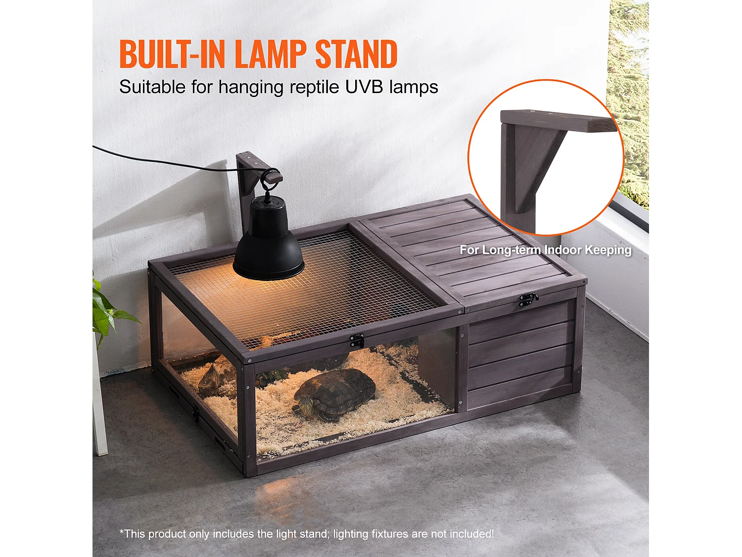 Vivarium Reptiles, SucceBuy Maison en Bois pour Habitat de Tortue 96,5 × 61 × 33 cm, 2 Pièces Cage Intérieur/Extérieur