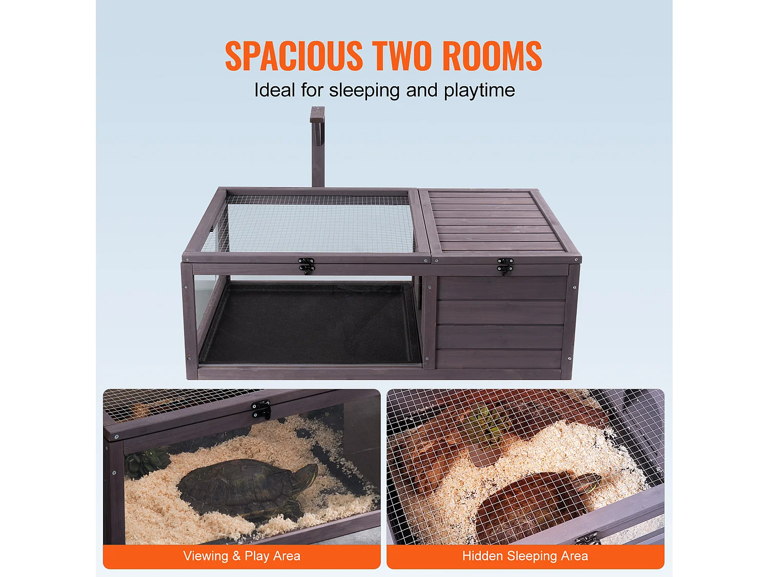 Vivarium Reptiles, SucceBuy Maison en Bois pour Habitat de Tortue 96,5 × 61 × 33 cm, 2 Pièces Cage Intérieur/Extérieur