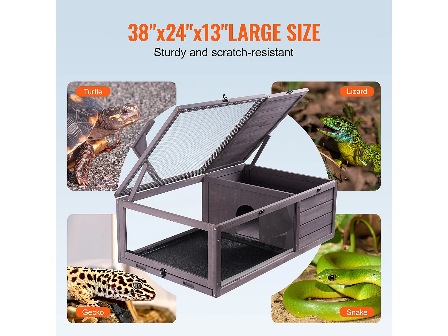Vivarium Reptiles, SucceBuy Maison en Bois pour Habitat de Tortue 96,5 × 61 × 33 cm, 2 Pièces Cage Intérieur/Extérieur