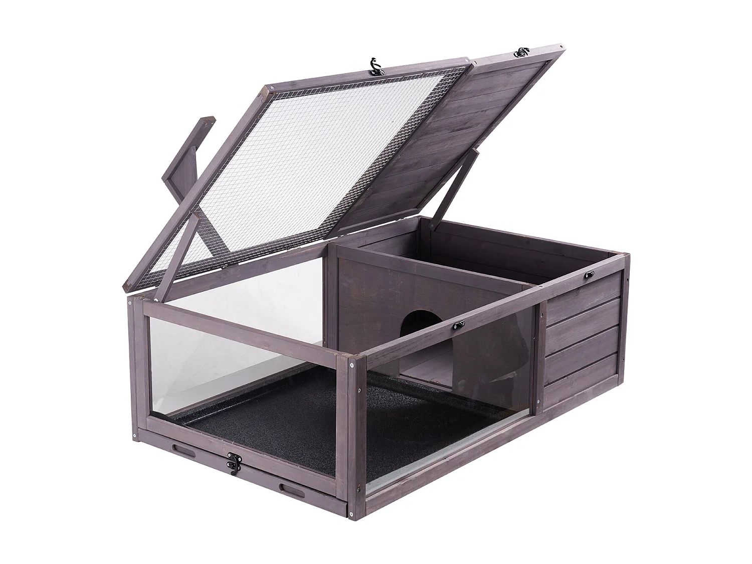 Vivarium Reptiles, SucceBuy Maison en Bois pour Habitat de Tortue 96,5 × 61 × 33 cm, 2 Pièces Cage Intérieur/Extérieur