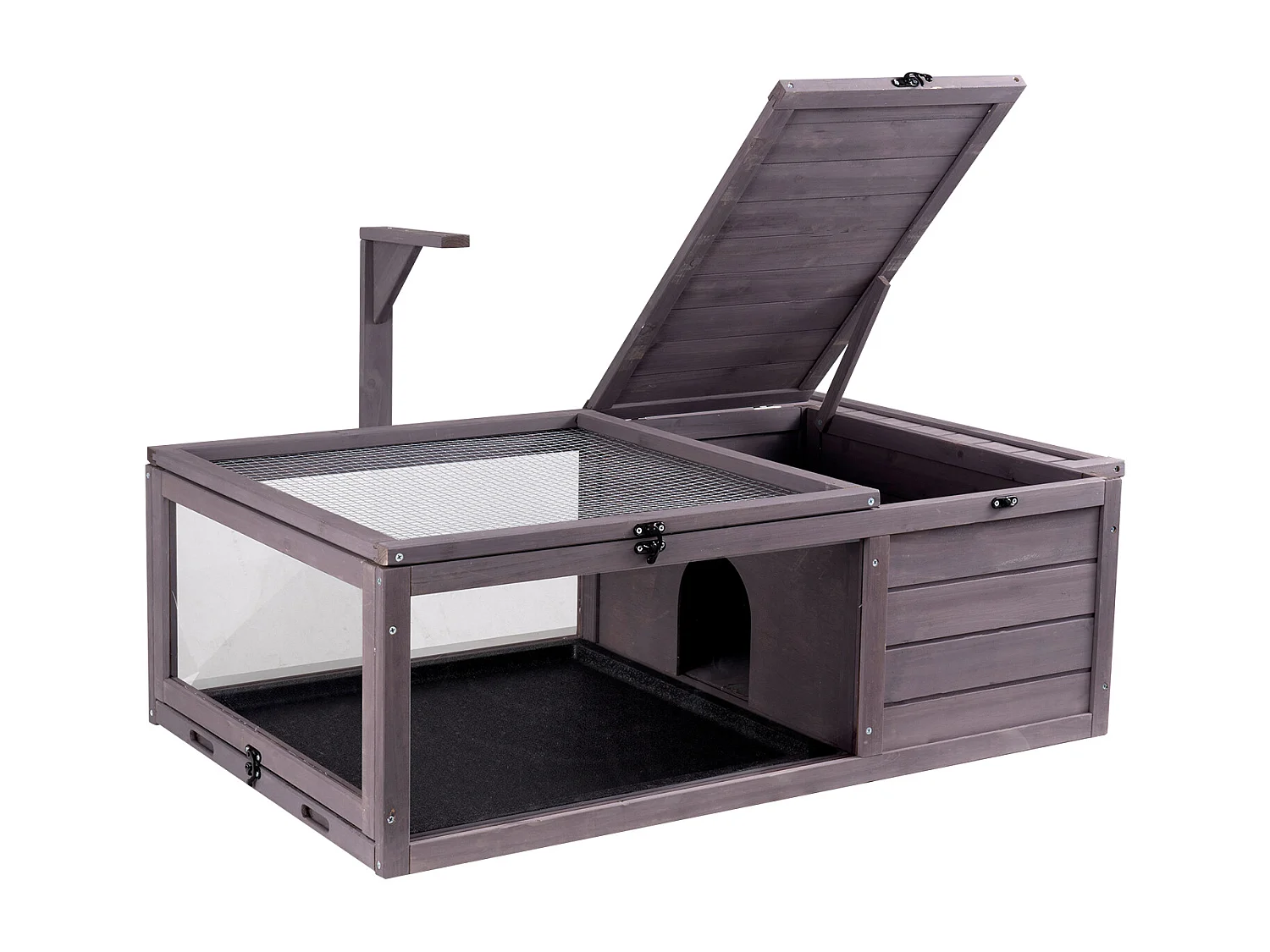 Vivarium Reptiles, SucceBuy Maison en Bois pour Habitat de Tortue 96,5 × 61 × 33 cm, 2 Pièces Cage Intérieur/Extérieur